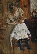 Mother cutting the hair